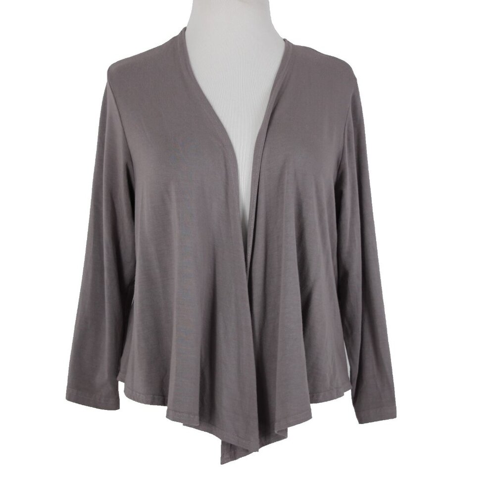 Heartstring Sz M Brown Taupe Draped 3/4 Sleeve Viscose Spandex Wrap Sweater